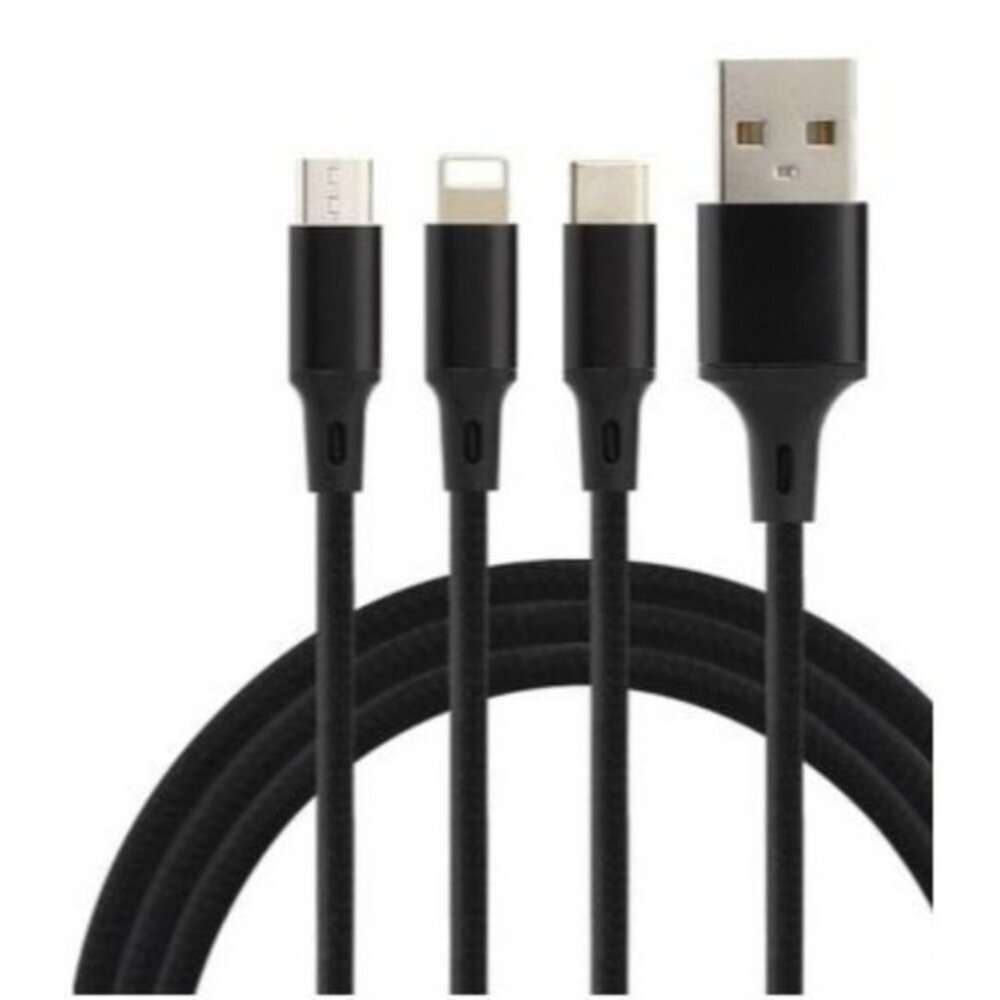 Unbranded 3-in-1 Charging Cable Unisex OS Black Braided‎ Multi USB Cord Travel